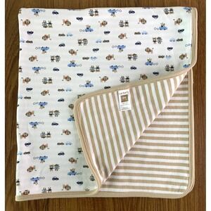 Carter's Baby Blanket Dog Gone Cute Tan White Stripe Monkey Lion Car Security